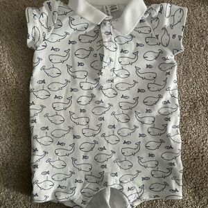Janie and Jack White Romper with Whale Pattern